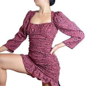 Zara ruched pink Marsala animal print dress size XS 1165160